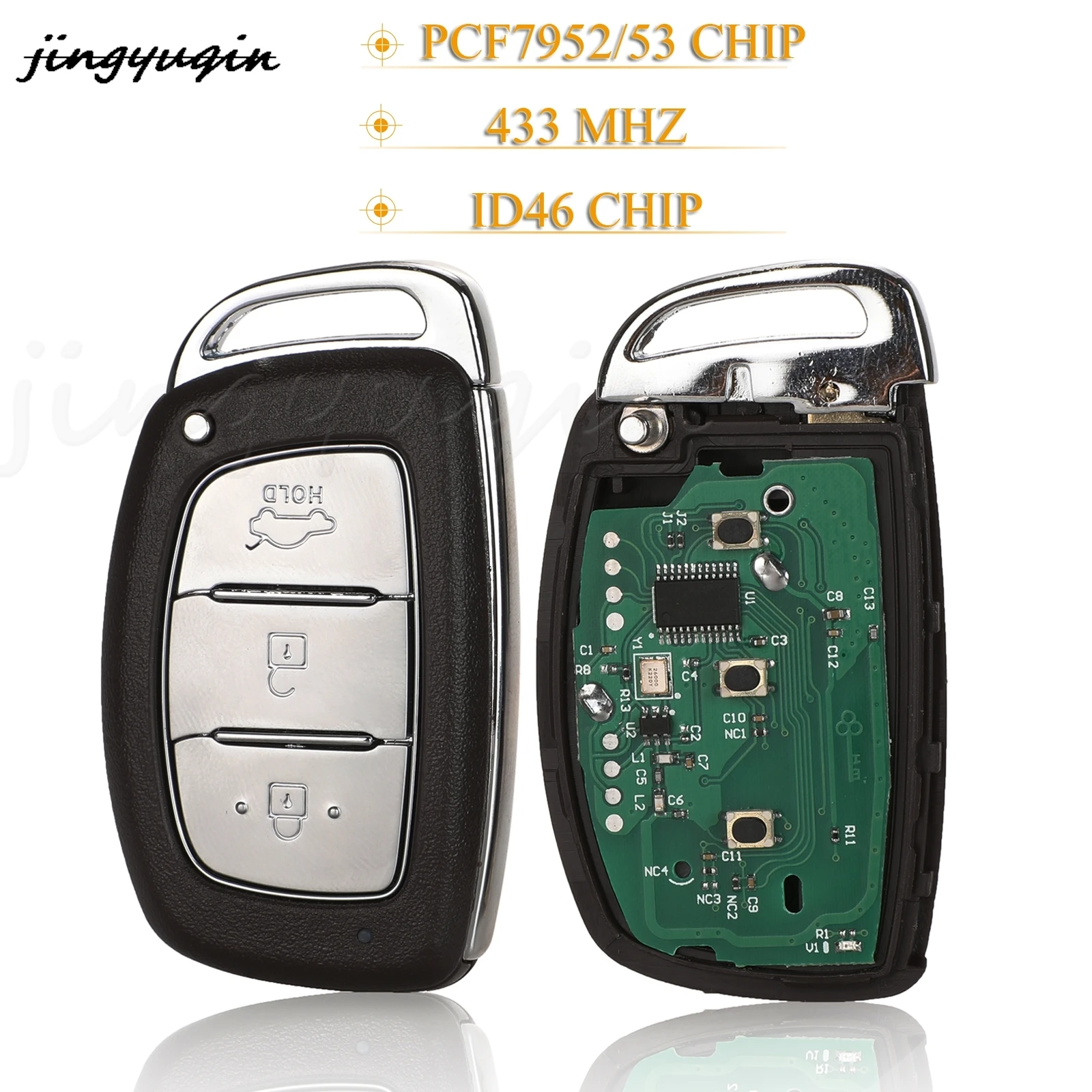 

jingyuqin 5pcs/lot 3 Buttons Smart Remote Car Key Fob 433Mhz ID46 For Hyundai IX35 PCF7953 Hitag2 Verna Elantra Pcf7952