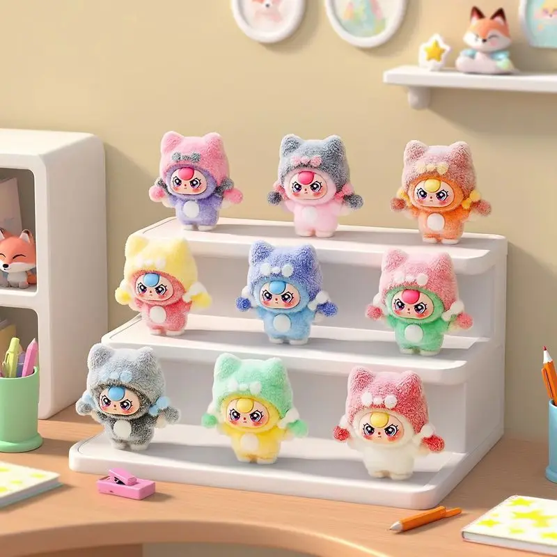 Новая детская шапка с тремя лисочками и бантом, пижамная серия, слепая коробка, милая мини-флокированная фигурка, настольный маленький орнамент, рождественский подарок для девочек