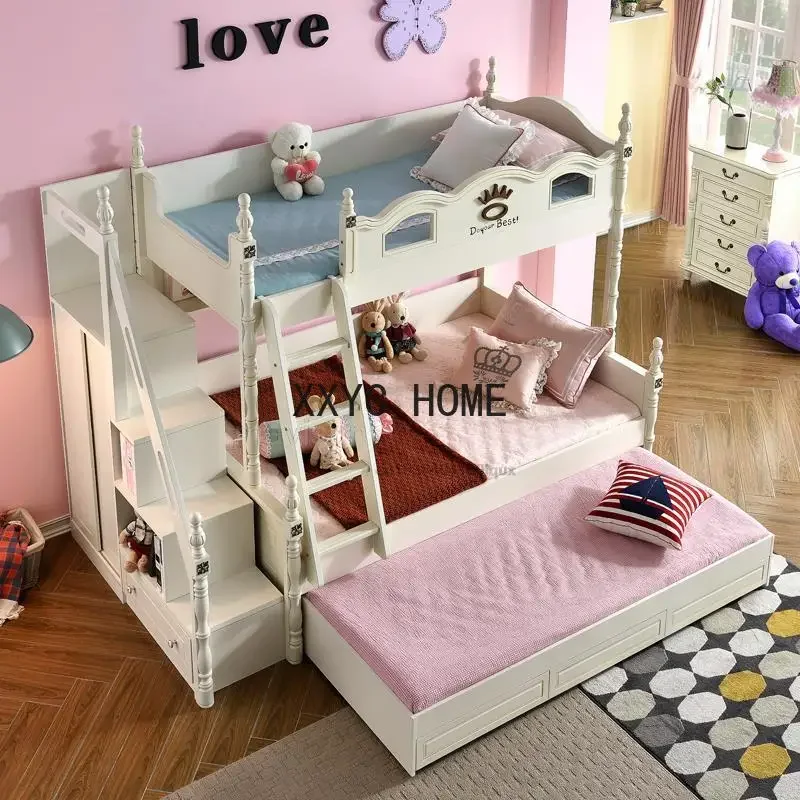 Children's Bunk Bed With Storage Space Small Apartment American Style Multi-Function Bed For Boys And Girls Kids Furniture