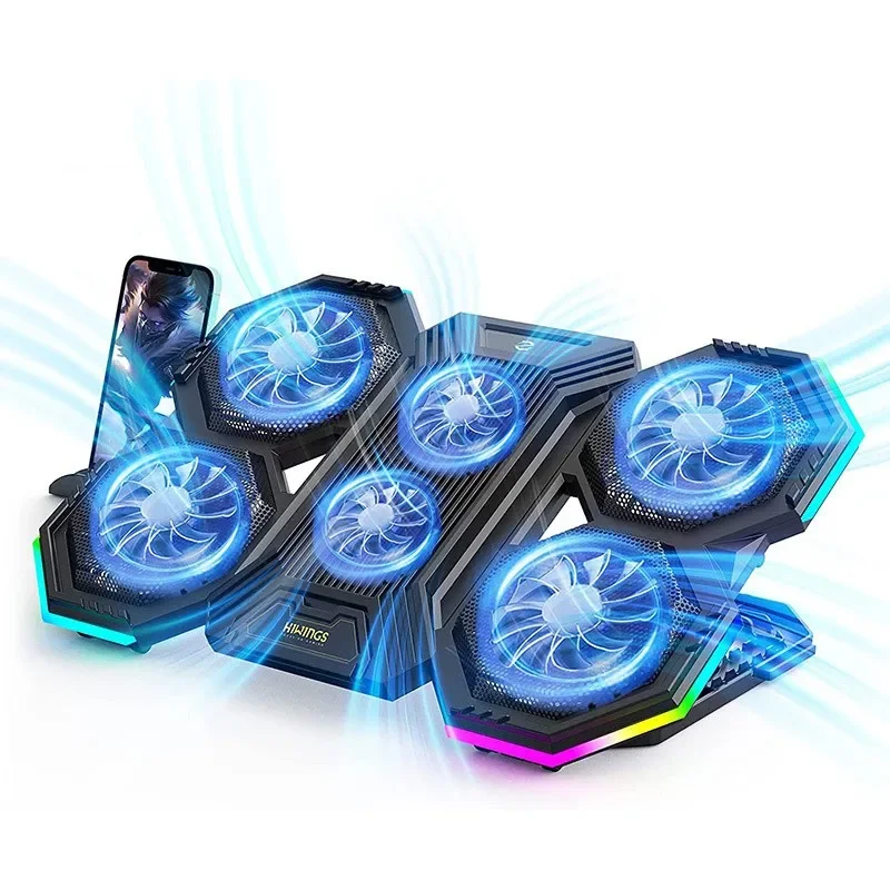 Hot Laptop Cooling Pad RGB Cooler Laptop Stand with 6 Quiet Cooling Fans 6 Height Adjustable Cooling Pad for Laptop 11-17inch