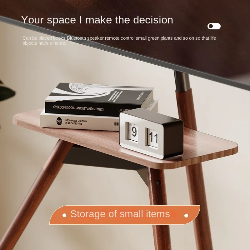 Movable TV Cabinet Bracket Floor-standing Storage Solid Wood Medieval Style Living Room Bedroom Monitor TV Rack