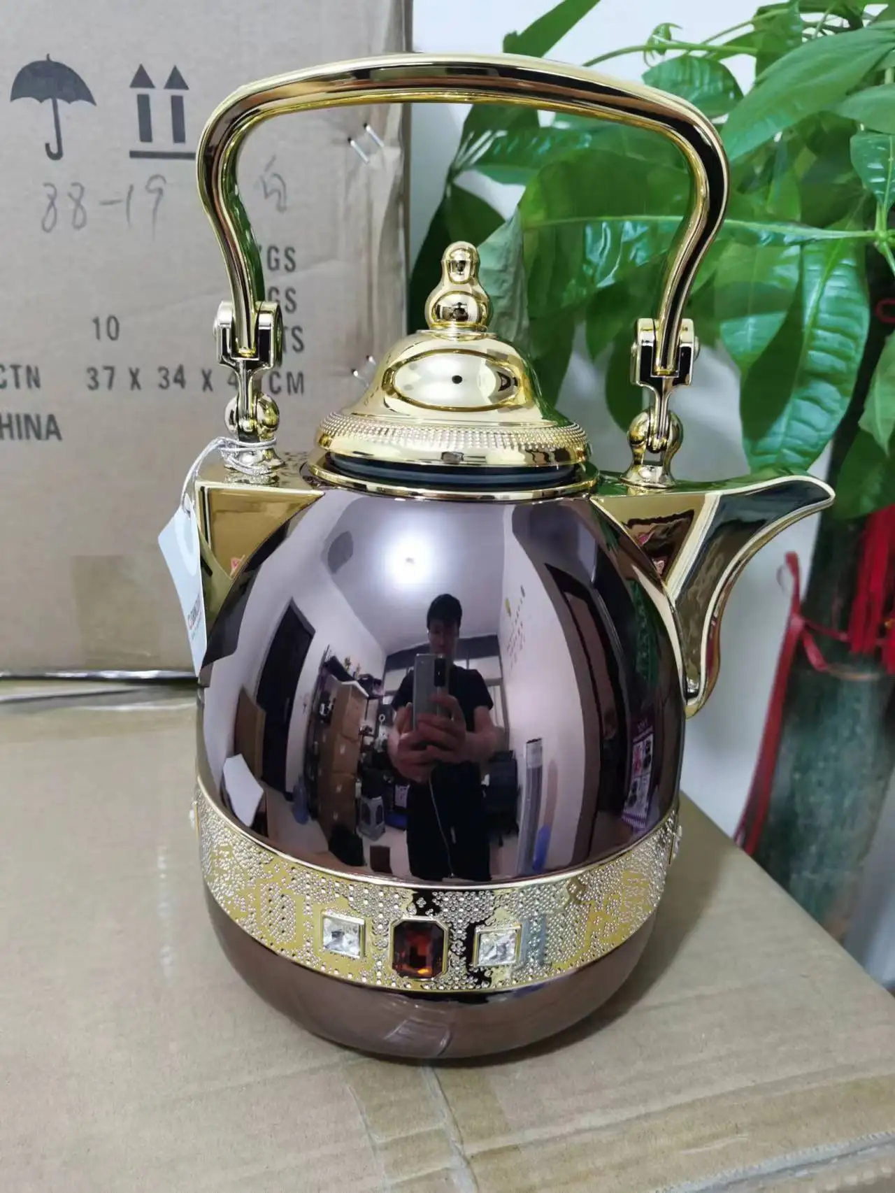 Luxury high quality 1L stainless steel glass liner double wall vacuum insulation coffee teapot kettle pot