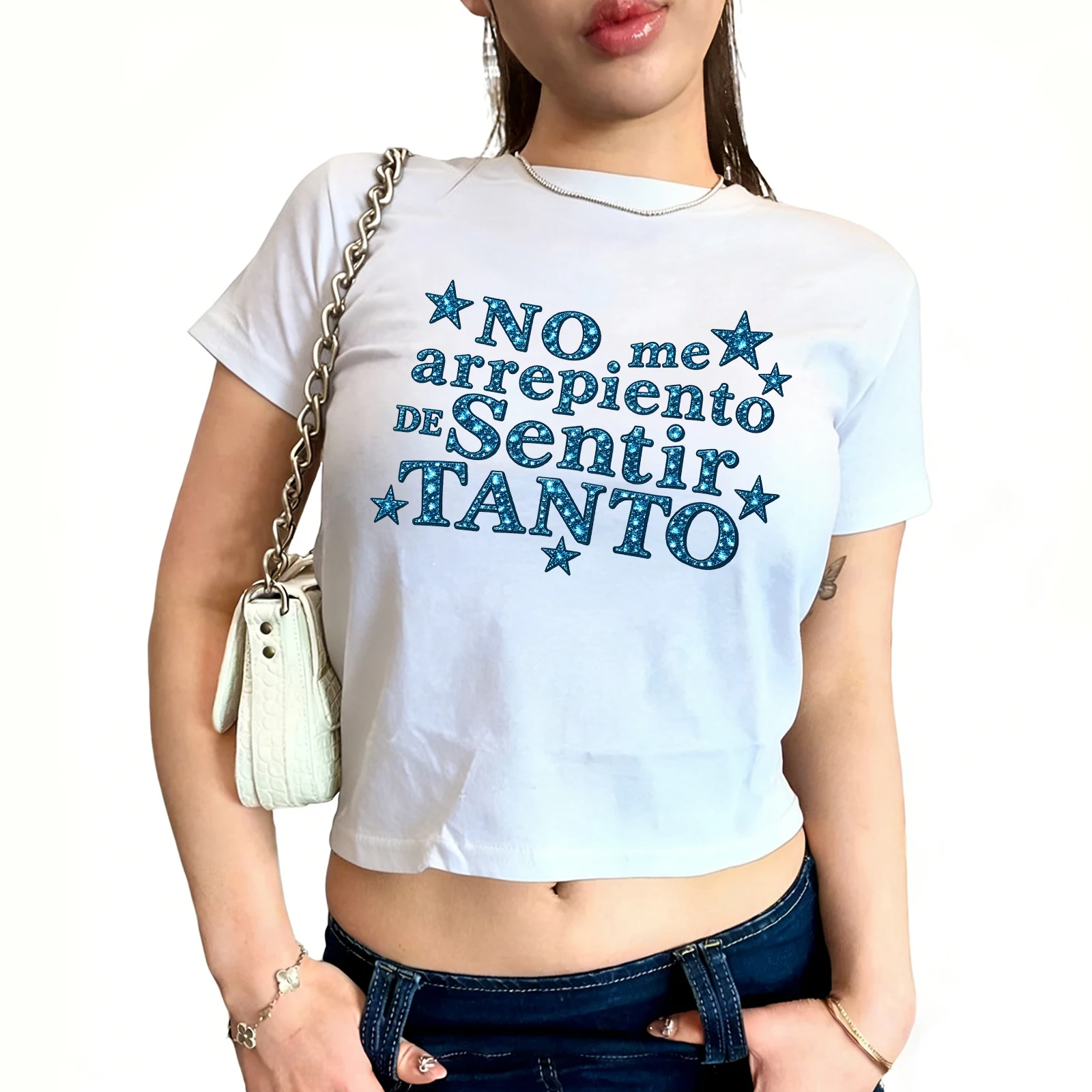 2026 Karol G No Me Arrepiento De Sentir Tanto Print Crop T Shirt Women Summer Casual Short Sleeve Tees Y2K Shirt