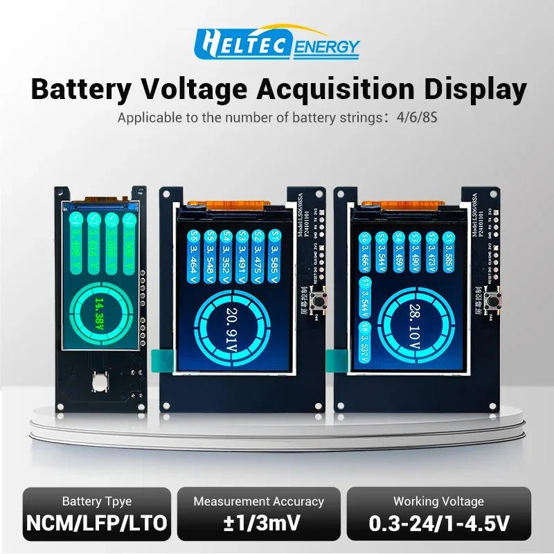 Heltec 4S 6S 8S Battery Voltage Tester for Li-ion, LiFePO4, LTO Packs, Single Cell & Series Voltage Monitor
