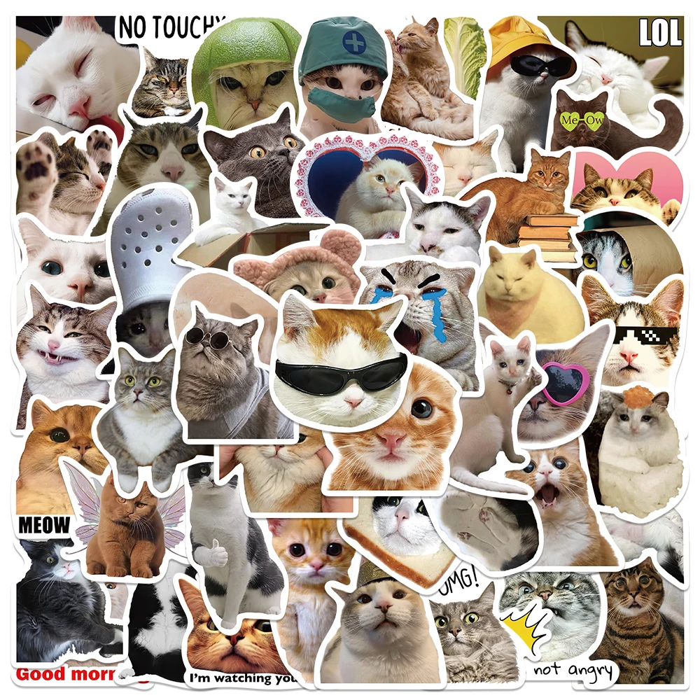 

50pcs Cute Funny Cats Stickers Cartoon Kawaii Decals For Phone Laptop Suitcase Notebook Skateboard Waterproof Stickers Kids Gift