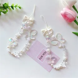 Trendy Butterfly Pearl Mobile Phone Chain Girls Cellphone Strap Anti-Lost Lanyard Keychain Hanging Jewelry Bracelet Accessories