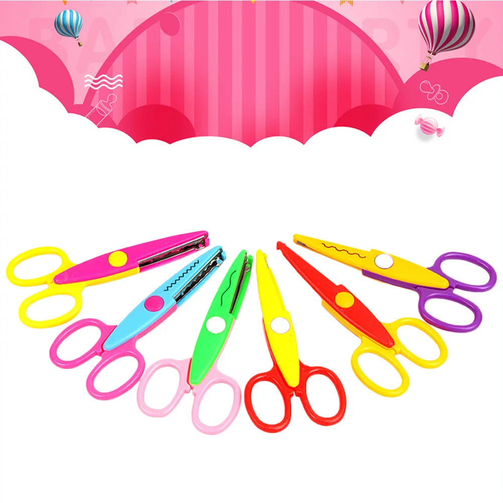 

6Pcs Kids Scissors Stainless Steel Lace Pattern Cutter Set Plastic Handle DIY Paper Cut Set Handmade Album Tools