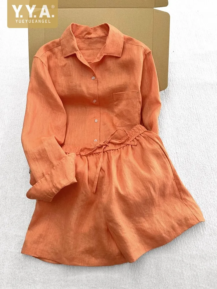 Hot Sale Fashion Spring Summer Bright Orange Sets Breathable Long Sleeve Comfortable Two Piece Set Loose Fit Daily Casual Outfit