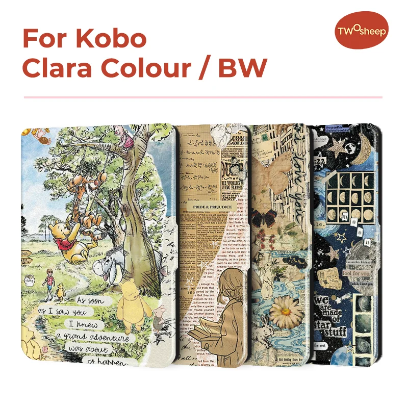 Twosheep For Kobo Clara Colour BW Protective cover 6-inch Auto Sleep Wake function E-book Case with painted patterns