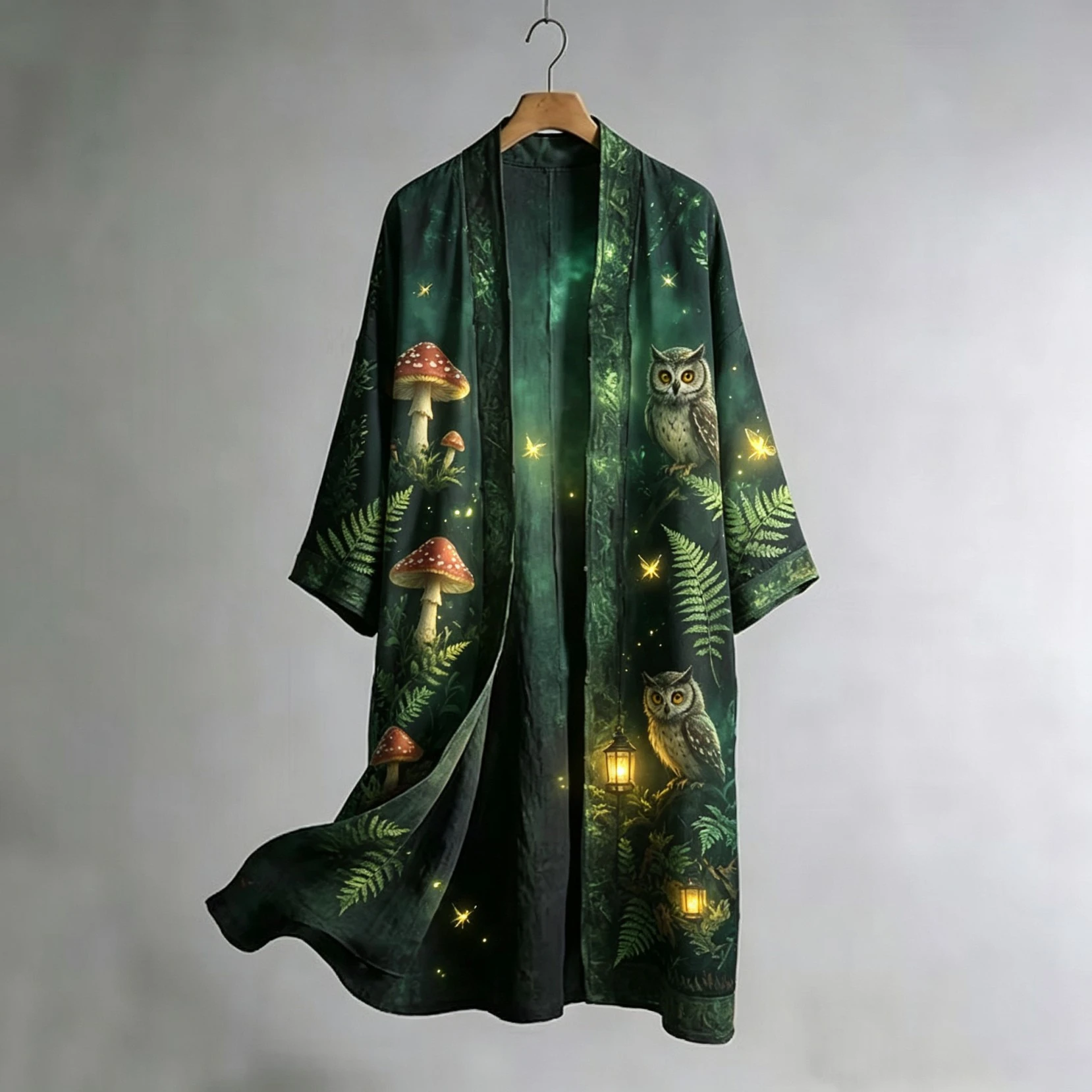 3D Women's  Open-Front Wrap Dress with Wide Flowy Sleeves , Bohemian Beach Cover Up