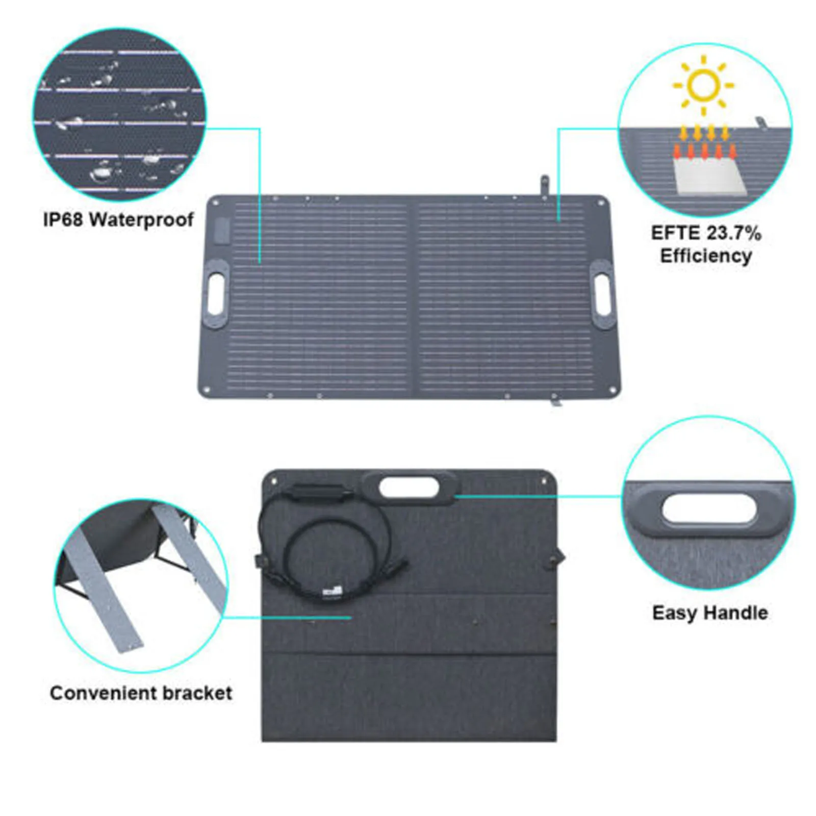 100W Foldable Solar Panel 24V Portable Waterproof Charger with 23.7% Efficiency for Camping RV Boat Emergency Backup Power