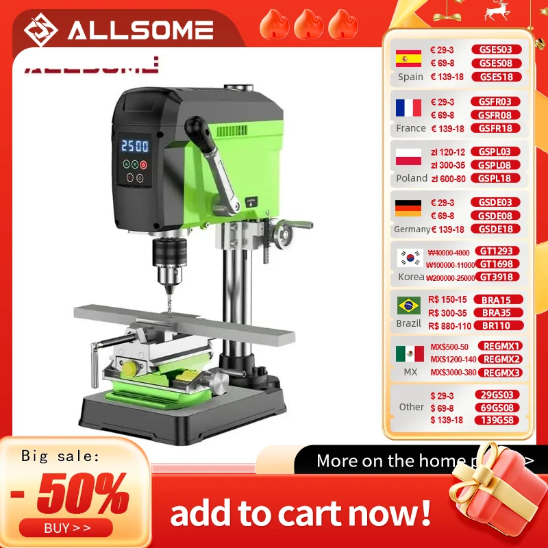 Allsome Brushless Drilling Machine 400w Cast Iron Benchtop Drill Press with Laser Alignment & Work Light 1.5-13mm BG-516809