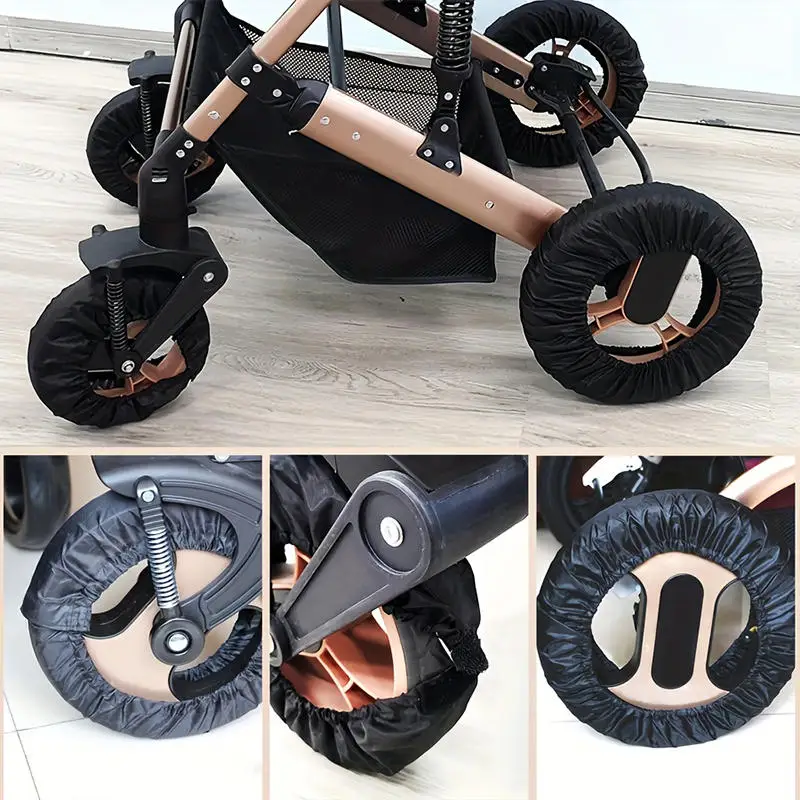 

4Pcs Scratch Resistant Elastic Durable Stroller Wheel Covers Practical Easy To Disassemble Dustproof Small Wheel Cover Set