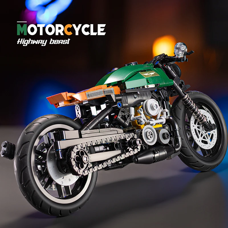 1:8 blocs de construction rétro moto ensembles ville café Racer moto blocs techniques jouets Festival cadeaux pour enfants garçons adultes