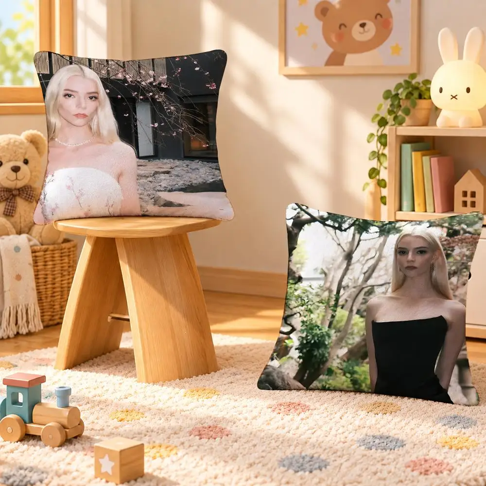 Actress Anya Taylor Icon Cushion Cover Personalized Soft Plush Pillow Living Room Home Sofa Bedroom Office Car Cushion