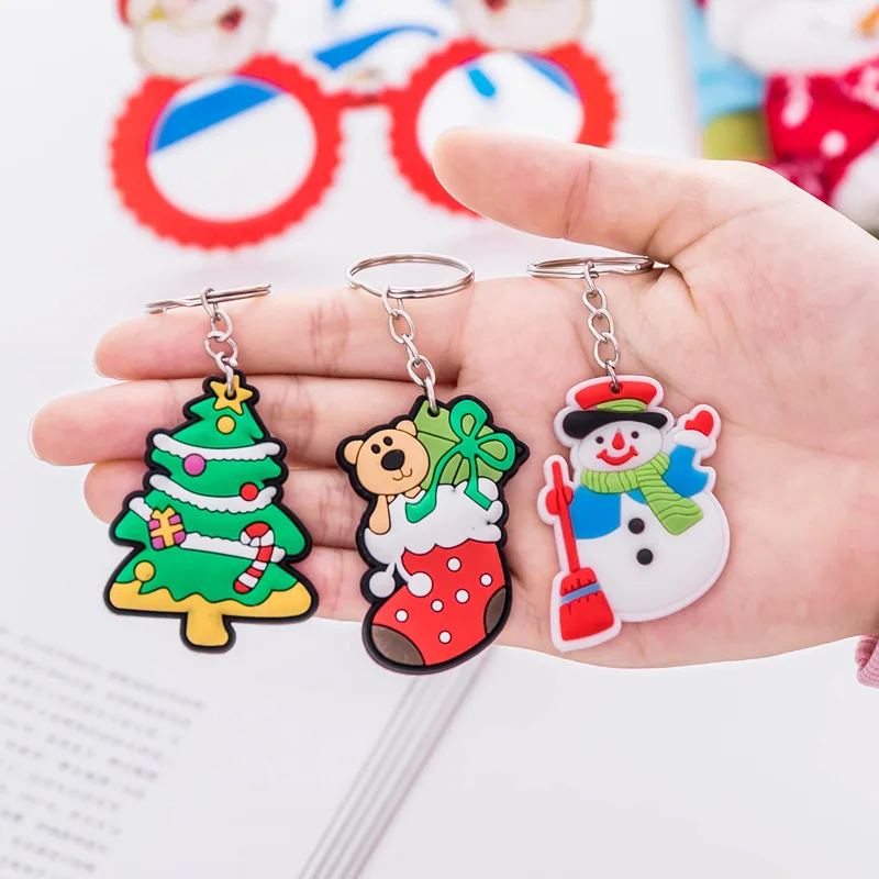 2pcs Christmas Keychain Charms Santa Claus Christmas Tree Elk Snowman Key Chain Pendant Christmas Decoration Gift Wholesale