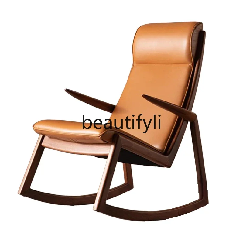 

Italian solid wood rocking chair simple light luxury leisure lazy sofa adult balcony rocking chair large sofa