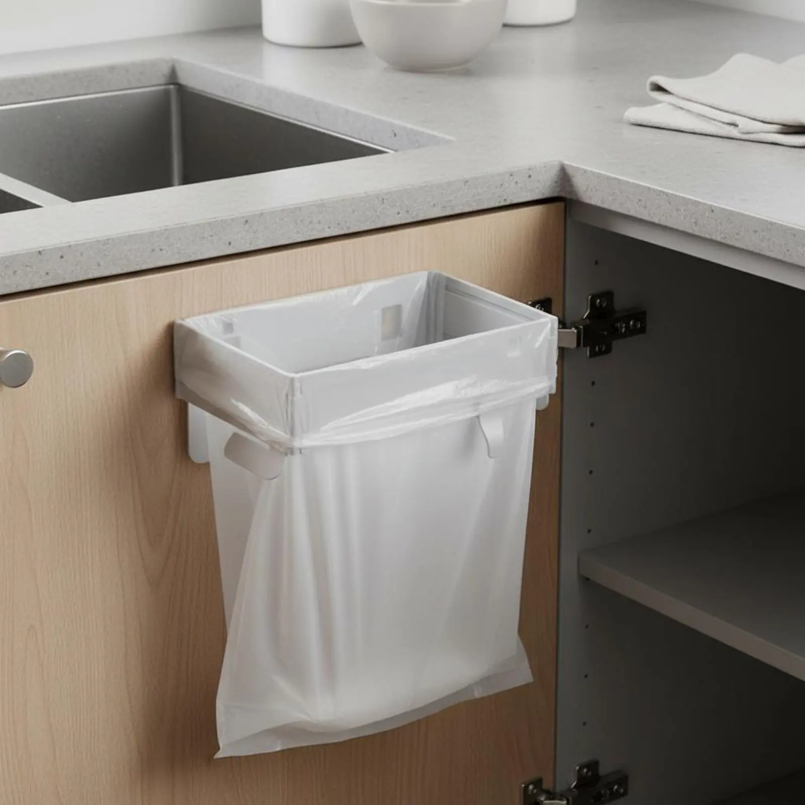 

Foldable Trash Bag Holder Space-Saving Cabinet Door Garbage Bag Holder Household Storage No Drill for Kitchen