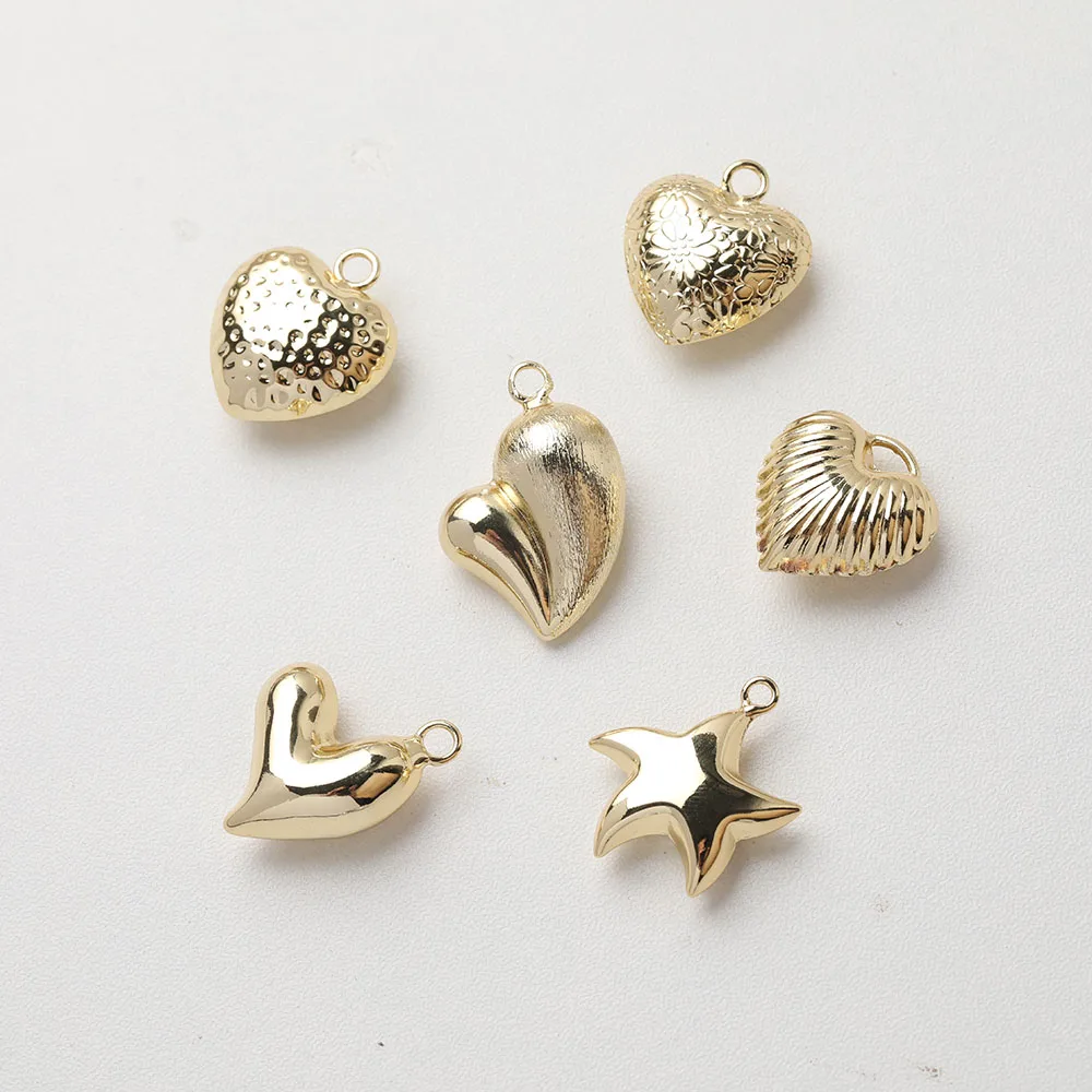 4PCS Dainty Heart Charms for Jewelry Making Pendant DIY Hand Made Brass 14k Gold Plated  Findings Accessories