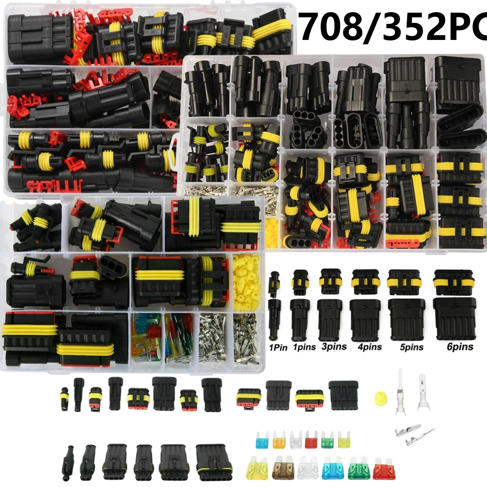 

240/352/708pcs HID Waterproof Connectors 1/2/3/4 Pin Car Electrical Electri Wire Connector Plug Truck Harness