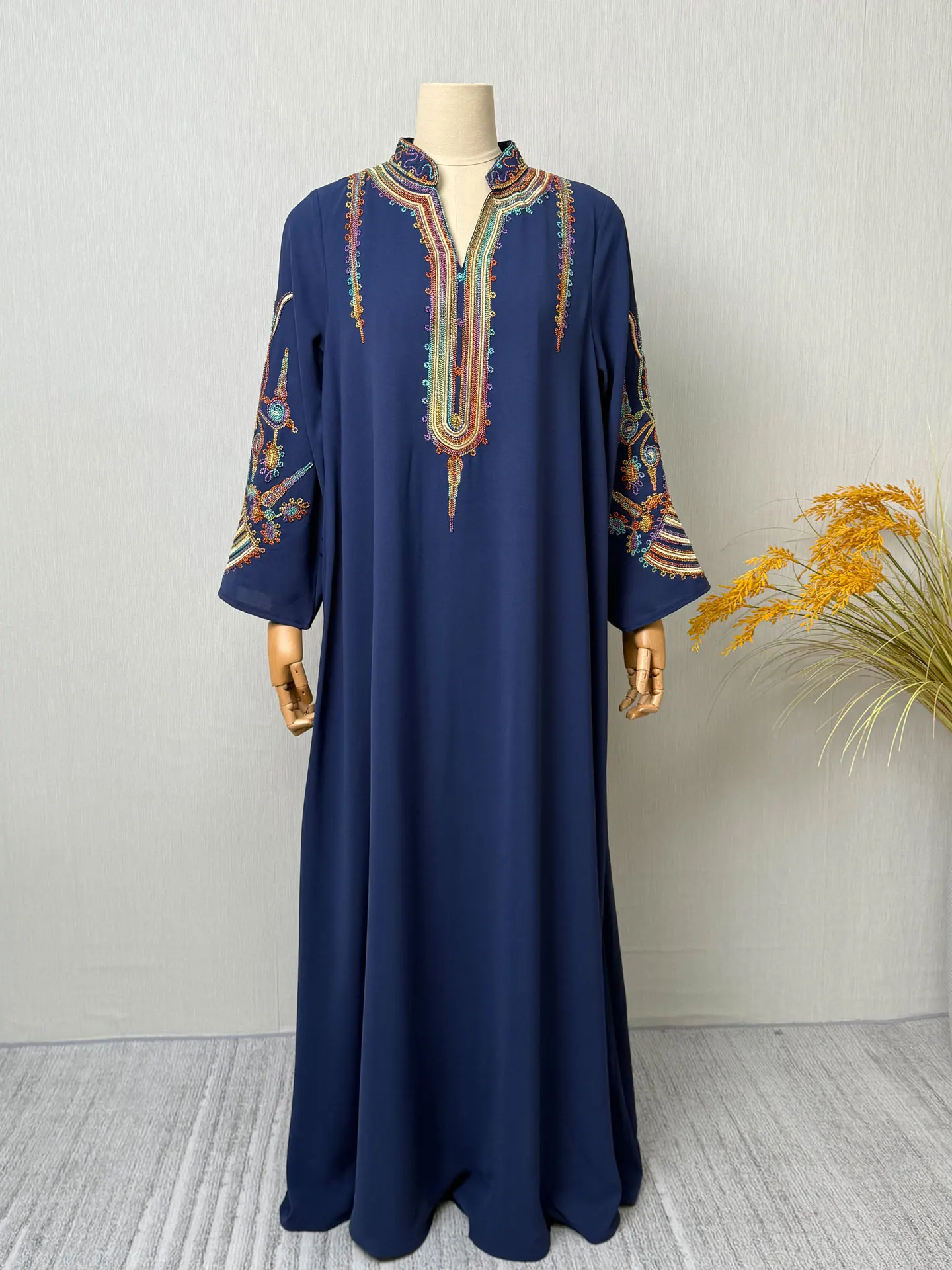 

Embroidered Caftan Breathable Bohemian Elegant Caftan Floorlength Ethnic Resort Caftan Relaxed Modest Lightweight Jalabiya
