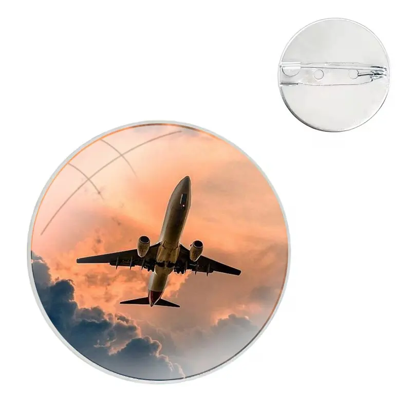 World map airplane travel Glass Dome Brooches Badge Pins For Clothes Hat Shirt Lapel Bag