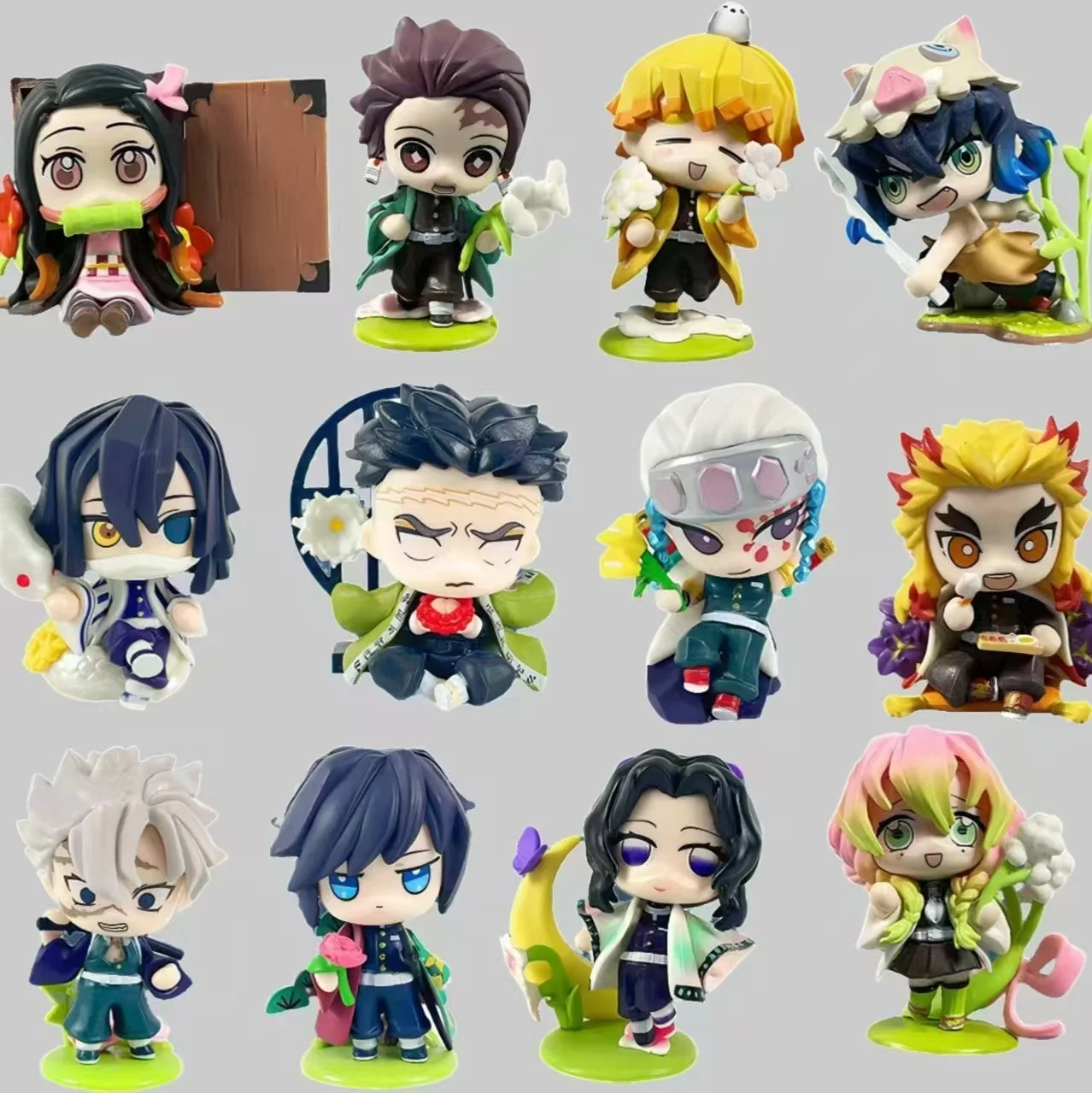 6Pcs/Set Demon Slayer Anime Figure Sanemi Shinazugawa Shinobu Kochou Obanai Iguro Himejima Gyoumei Cute Sign Action Figures Toys