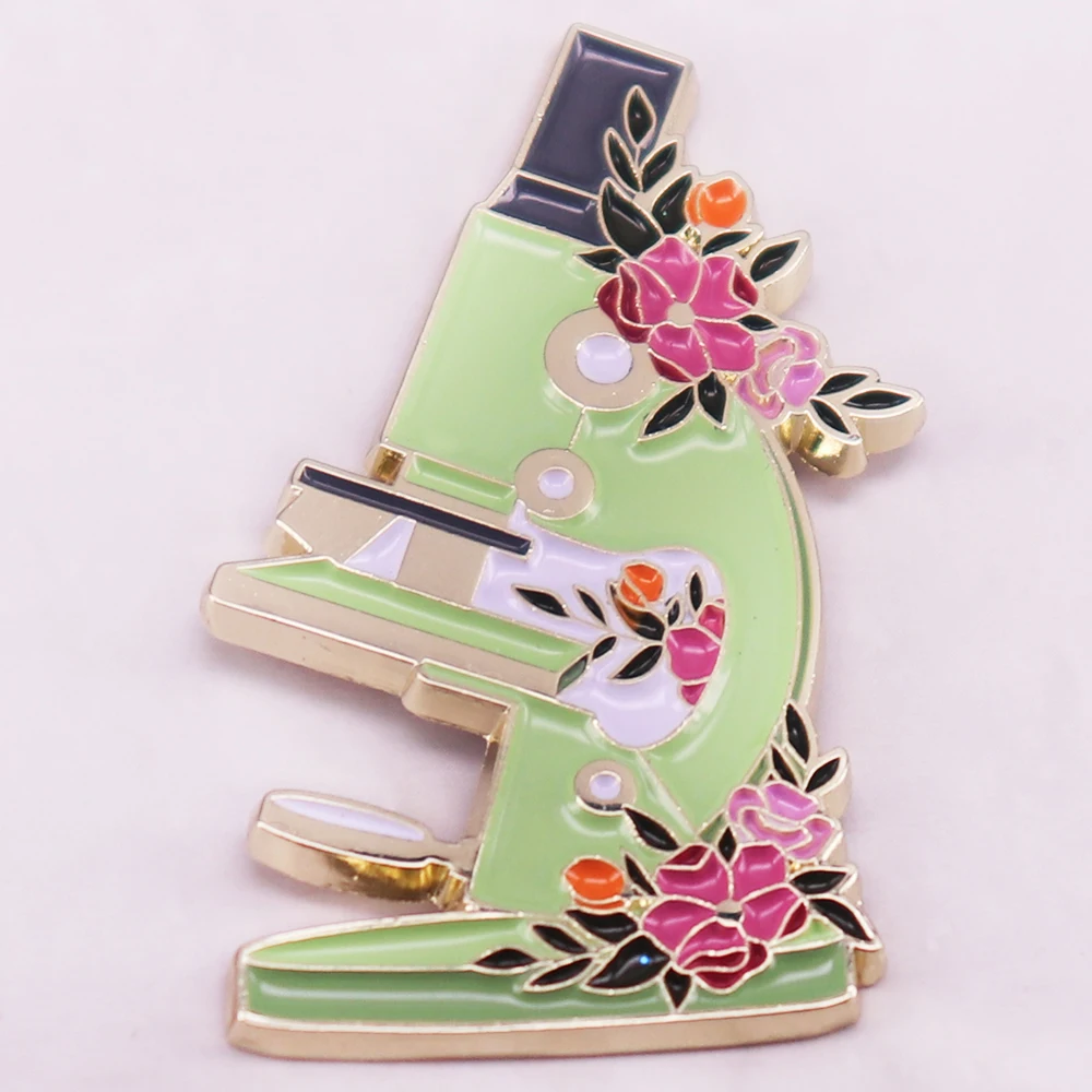 Green Microscope Floral Science Fashion Hard Enamel Pin