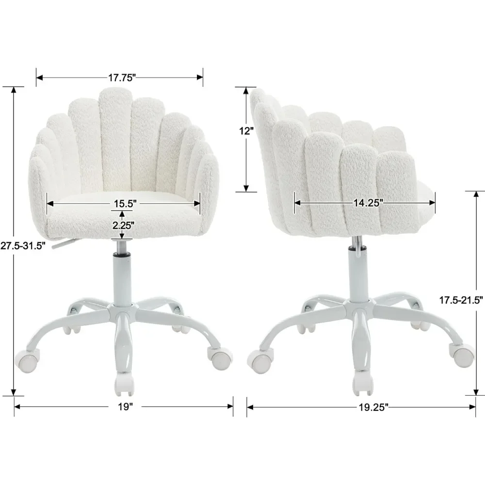 Swivel Kids Desk Chair Sherpa Upholstered Study Chair for Teenagers, Cute Adjustable Reading Chair with White Legs