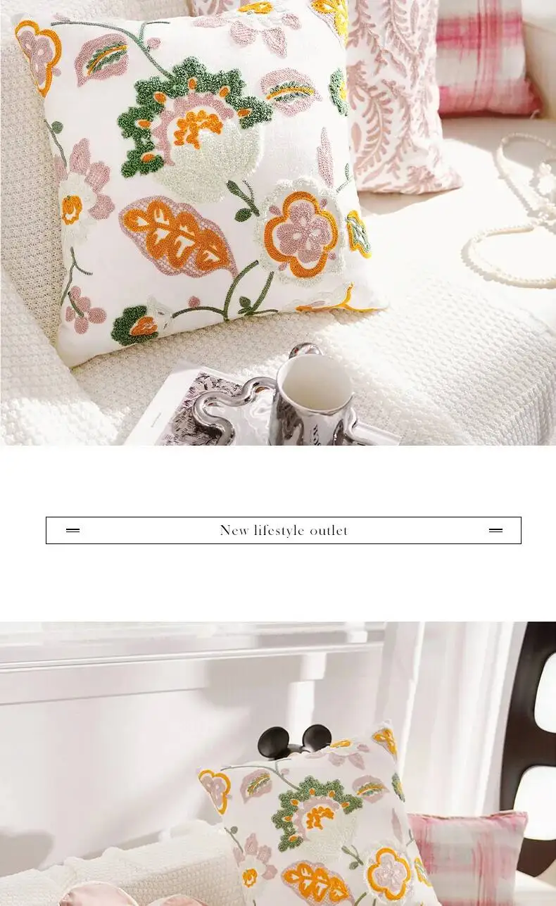 Boho Blumenbestickte Kissenbezüge, superweiche, getuftete Plüsch-Dekokissenhüllen für Sofa, Bett, Wohnzimmer, Heimdekoration – Detail 12