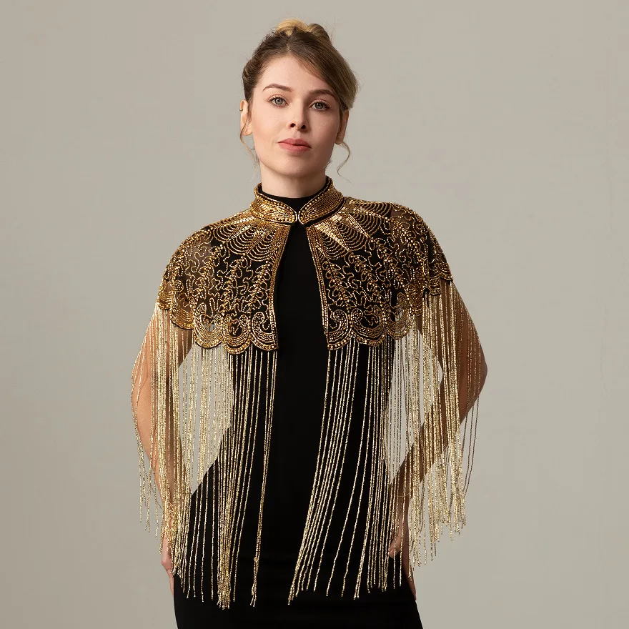 Vintage Indian Style Beaded Shawl Long Tassel Cloud Shoulder Pad Women Fringe Cape Clothing Accessories