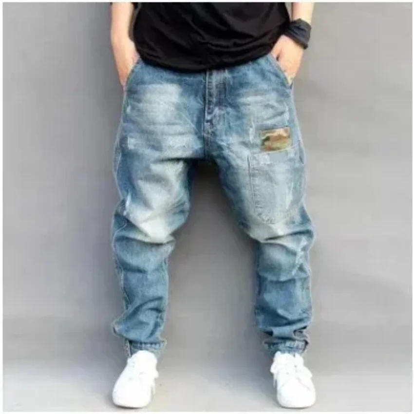 Jeans Heren Hip Hop Streetwear Denim Broek Zakken Losse Rits Mid Taille Broek 2025, Vintage Denims