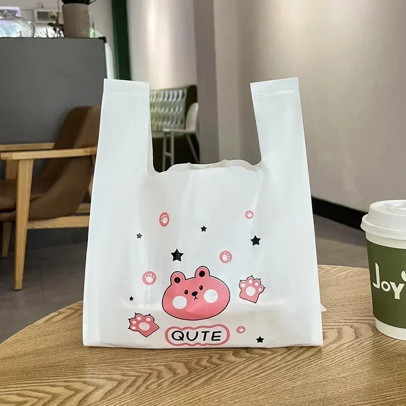 50 adet Tek Kullanımlık Taşınabilir Kalın 0.08mm Plastik Torbalar Süpermarket Alışveriş Gıda Depolama Tatlılar Kek Ambalaj Çanta