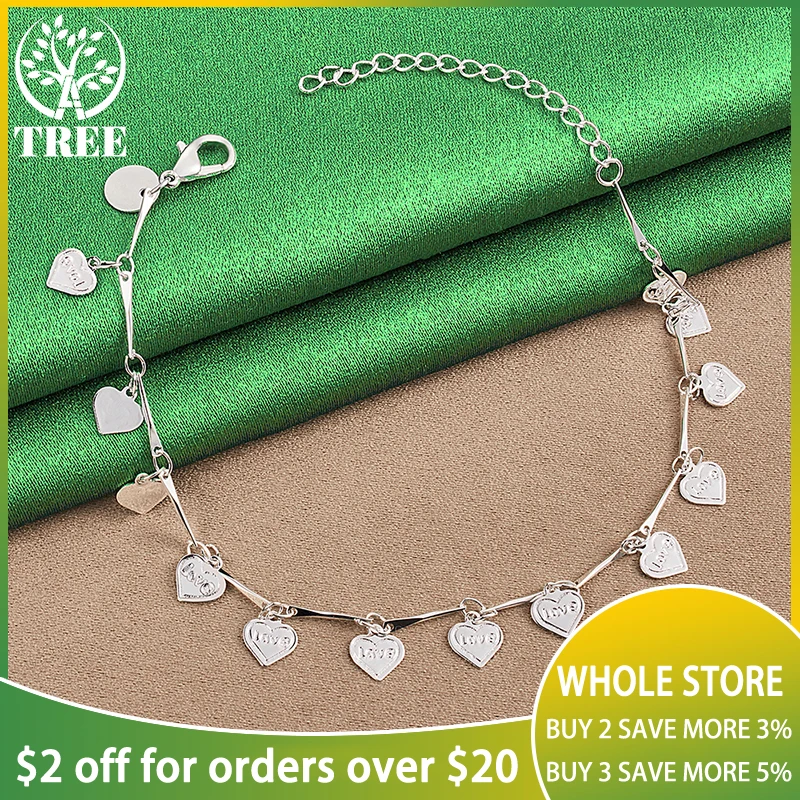 

ALITREE 925 Sterling Silver 24K Gold Heart Chain Bracelets For Woman Party Wedding Fashion Jewelry Lady Birthday Lovers Gifts