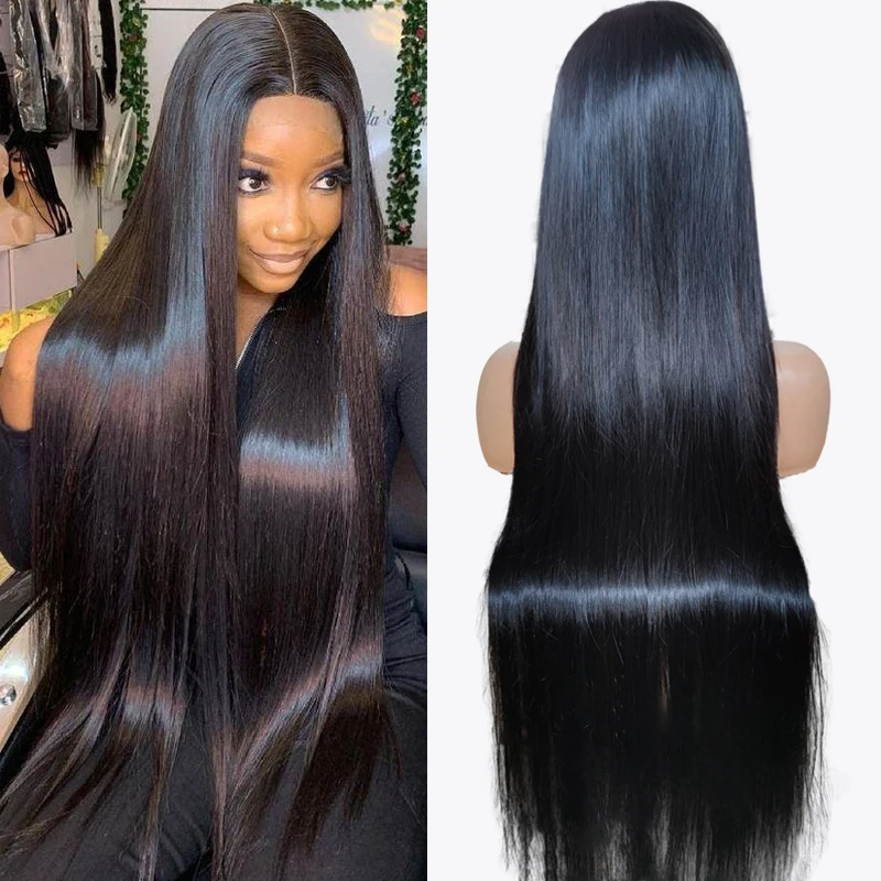 Straight Lace Front Perucas, Cabelo humano, Osso Straight Wig, Raw Glueless, Perucas brasileiras à venda, 36in, 13x4 HD Lace Frontal Wig