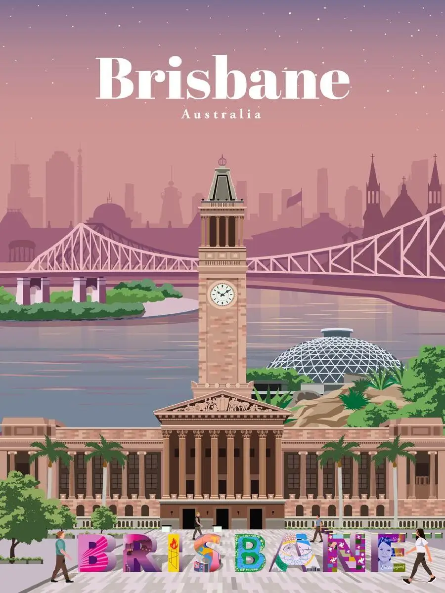 Contemporary Brisbane Travel Poster  Modern Interior Design Wall Art Print for Home Decor