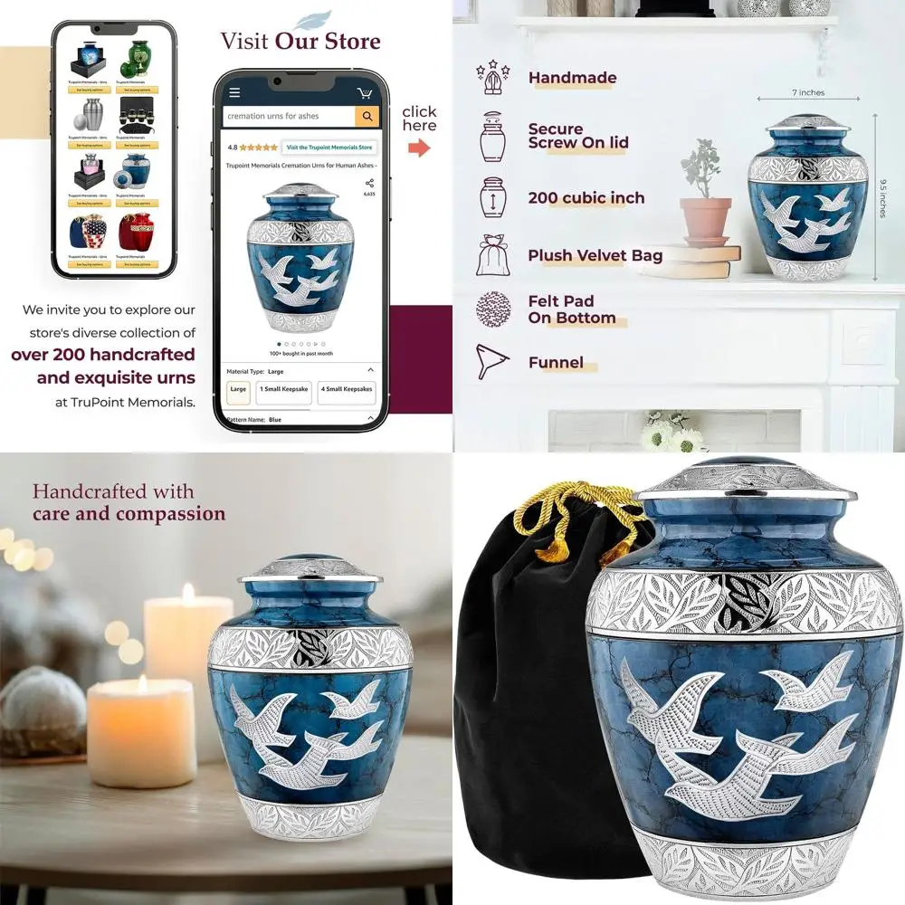 

Elegant Blue Bird Decorative Cremation Urn for Adult Ashes, Suitable for Men & Women