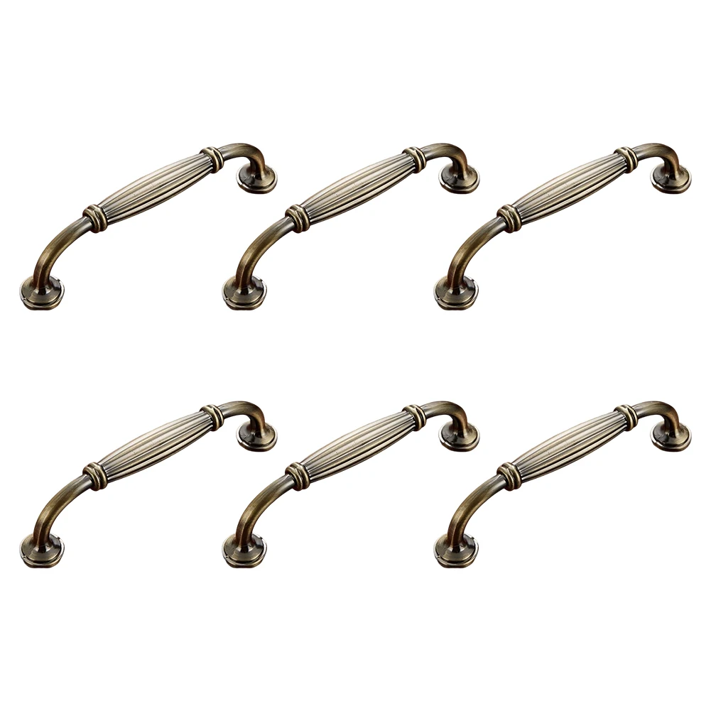 6pcs Antique Bronze Cabinet Handles 128mm Zinc Alloy Drawer-Pulls Vintage Striped Grip For Kitchen Cupboard Furniture Hardware