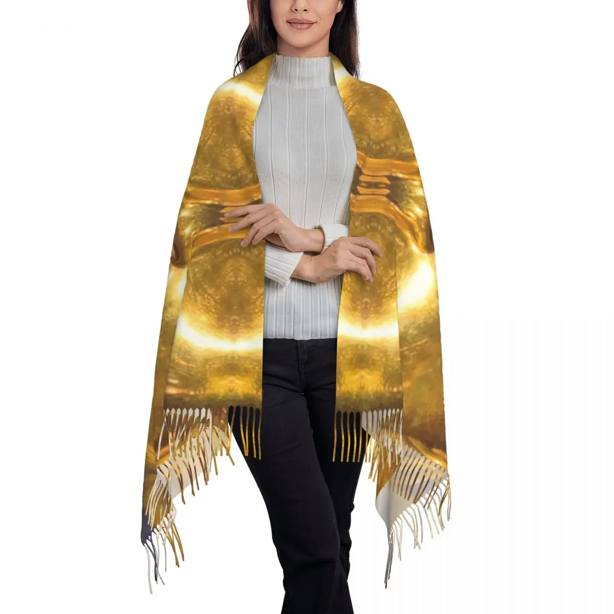 Custom King Tut Golden Tassel Scarf Women Soft Ancient Egypt Pharaoh Tutankhamun Shawls Wraps Ladies Winter Scarves