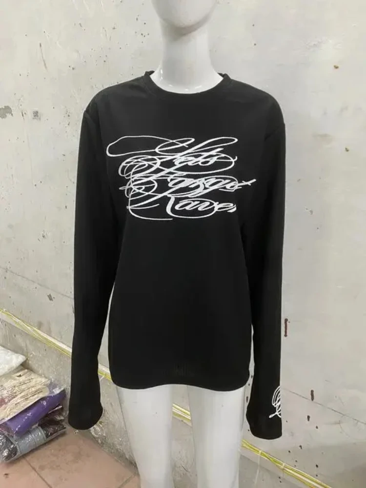 

Fashionable Versatile Dark Letter Printed Top Harajuku Aesthetic Punk TeeAmerican Retro High Street Gothic Long Sleeved T-shirt