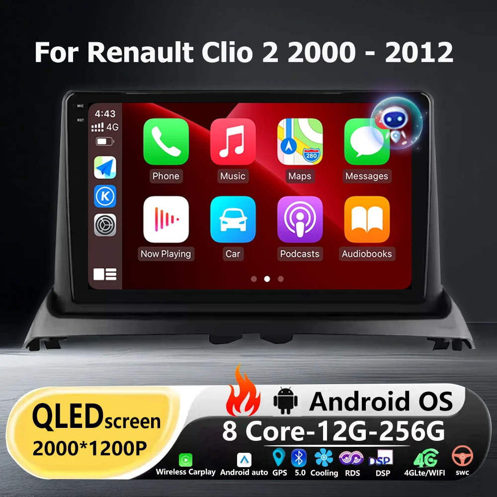 

Car Radio Multimedia Video Player GPS Navigation Tools For Renault Clio 2 2000-2012 Android 16 Auto CarPlay BT Head Unit No 2Din
