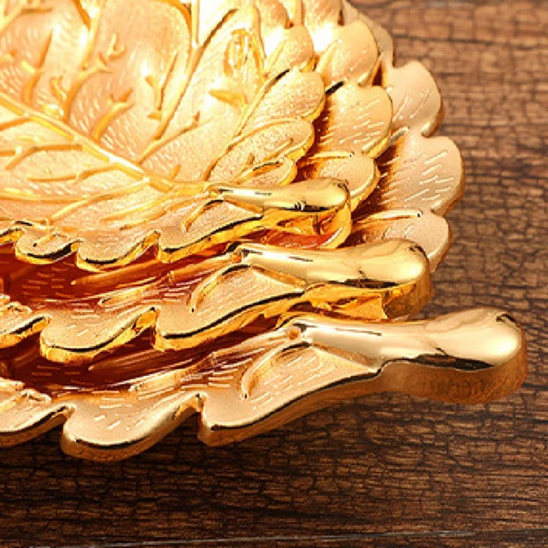 Leaf Texture Snack Plate Living Room Home Snack Tray Decorative Nut Plate Leaf Texture Alloy Crafts Snack Dish Gold 3PCS