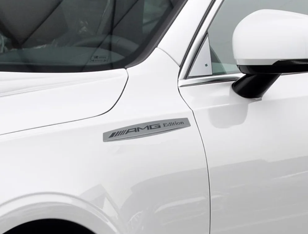 2 قطعة معدنية ثلاثية الأبعاد لـ AMG Blue Efficiency Lorinser Avantgarde سيارة درابزين الجانب شعار شارة ملصق خلفي الذيل الجذع ملصق التصميم