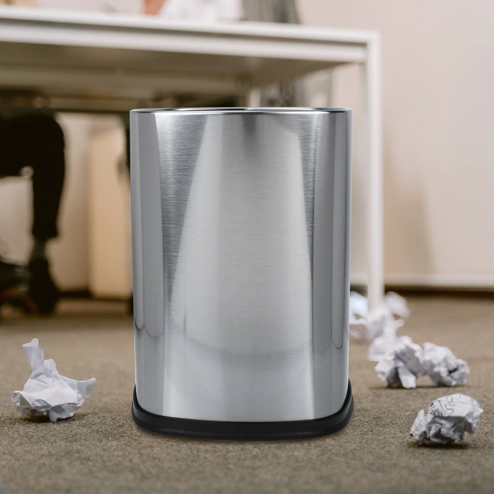 

Stainless Steel Trash Can 4L Square Metal Garbage Bin For Home Office Bathroom Waste Container Non-Slip Base