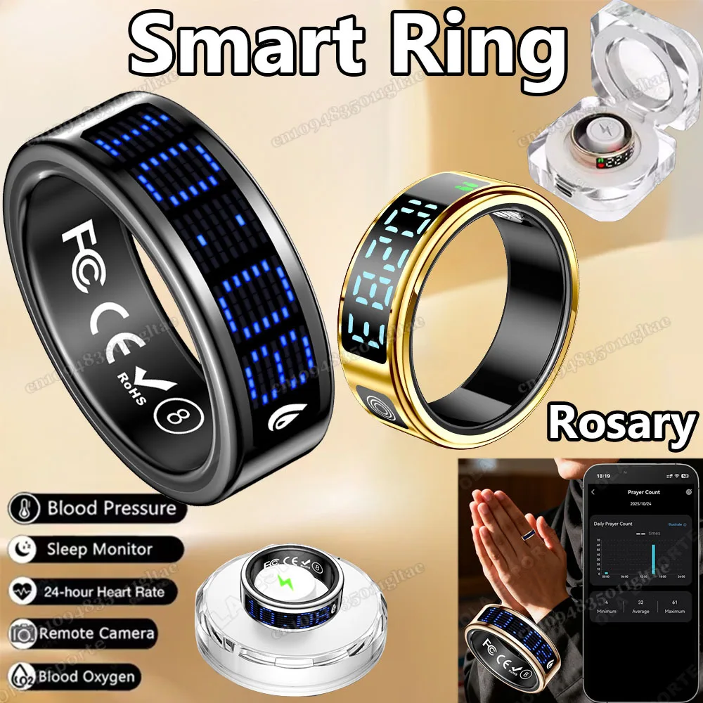 

2025 Smart Ring Men Women LED Dynamic Display Screen Heart Rate Blood Oxygen Monitoring 5ATM Waterproof Multi Sports Modes Gifts