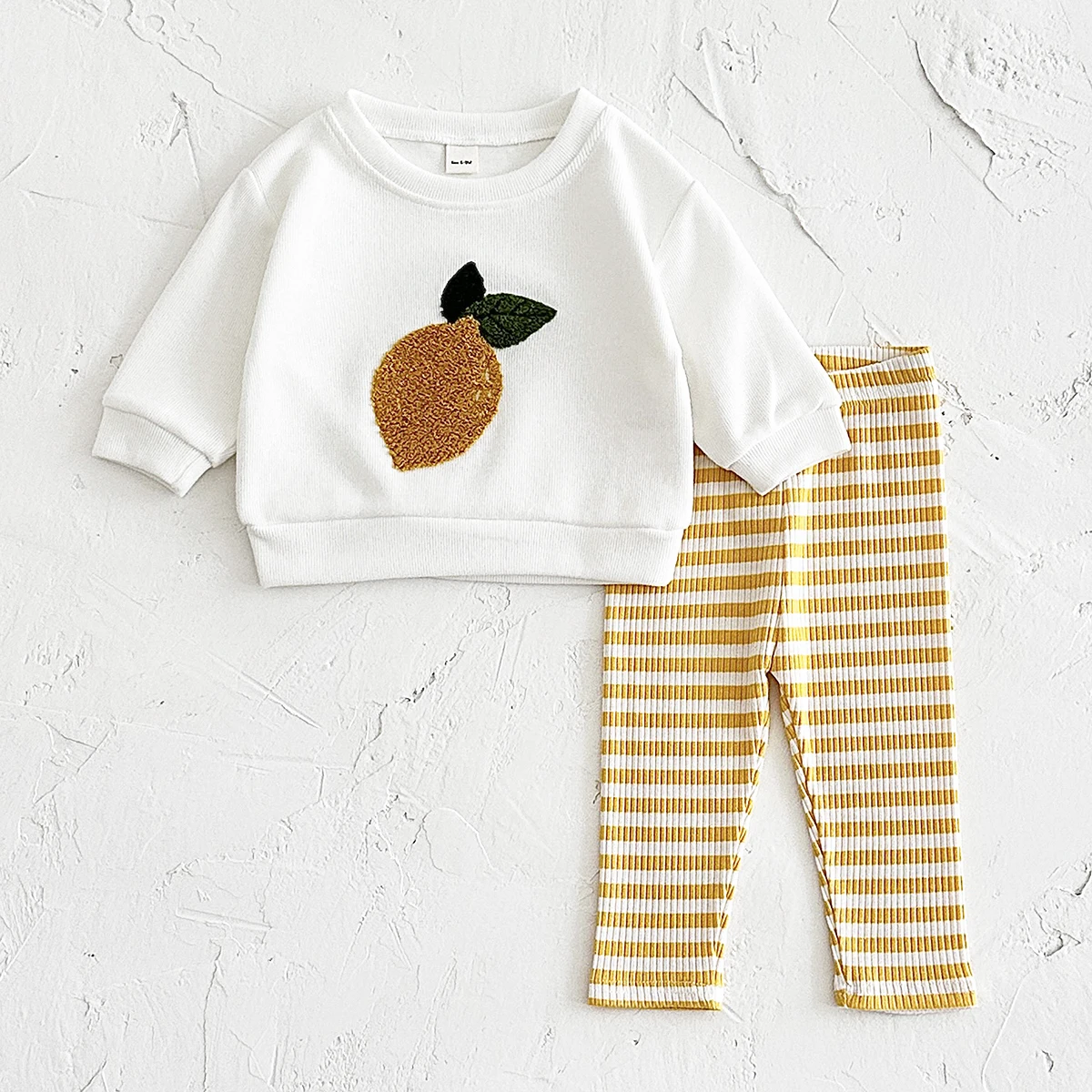 Herbst Baby Mädchen Kleidung 3D Frucht Stickerei Pullover Top+Gestreifte Hose Frühling Jungen Säugling Neugeborene Baby Baumwoll-Sets 0-3 Jahre – Detail 8