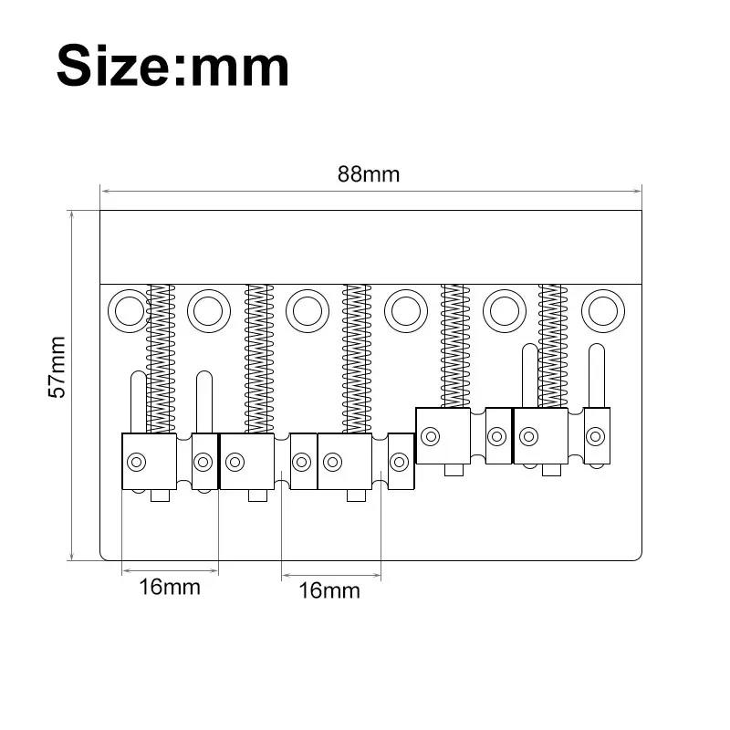 5-string Bass Bridge: 16mm String Spacing Bridge Saddle Bottom Load: 88x57mm  Chrome and Black