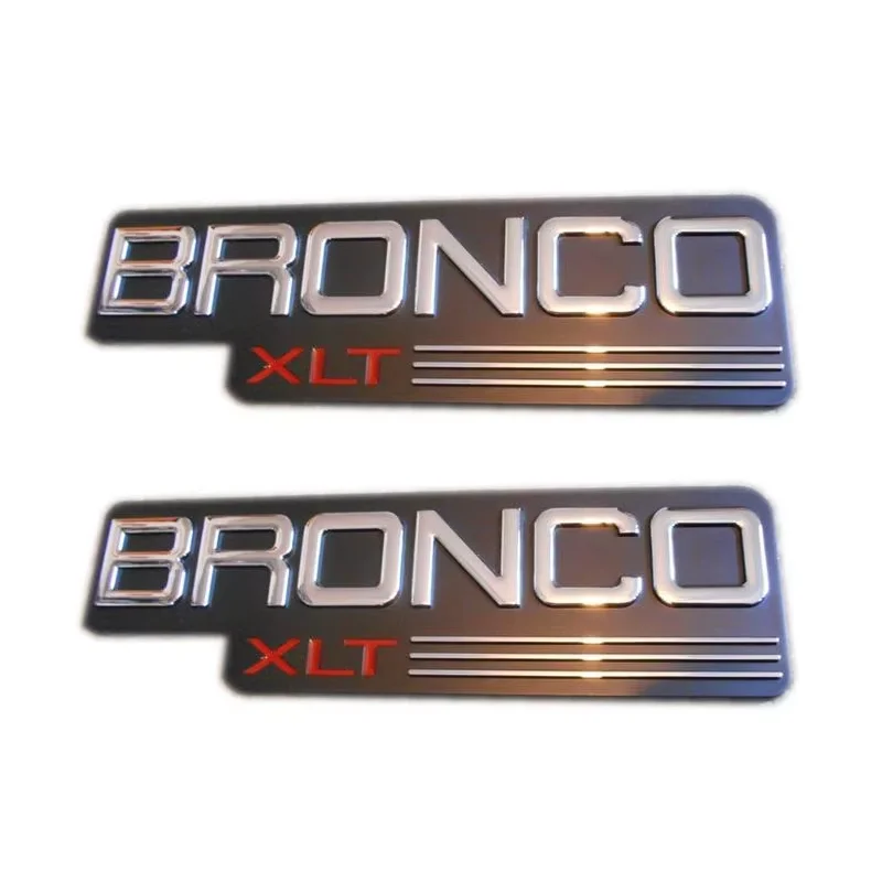 2PCS BroncoXLT Emblem Badge Vehicle Sticker ABS Material for Car Truck SUV Black Chrome Finish Auto Accessories