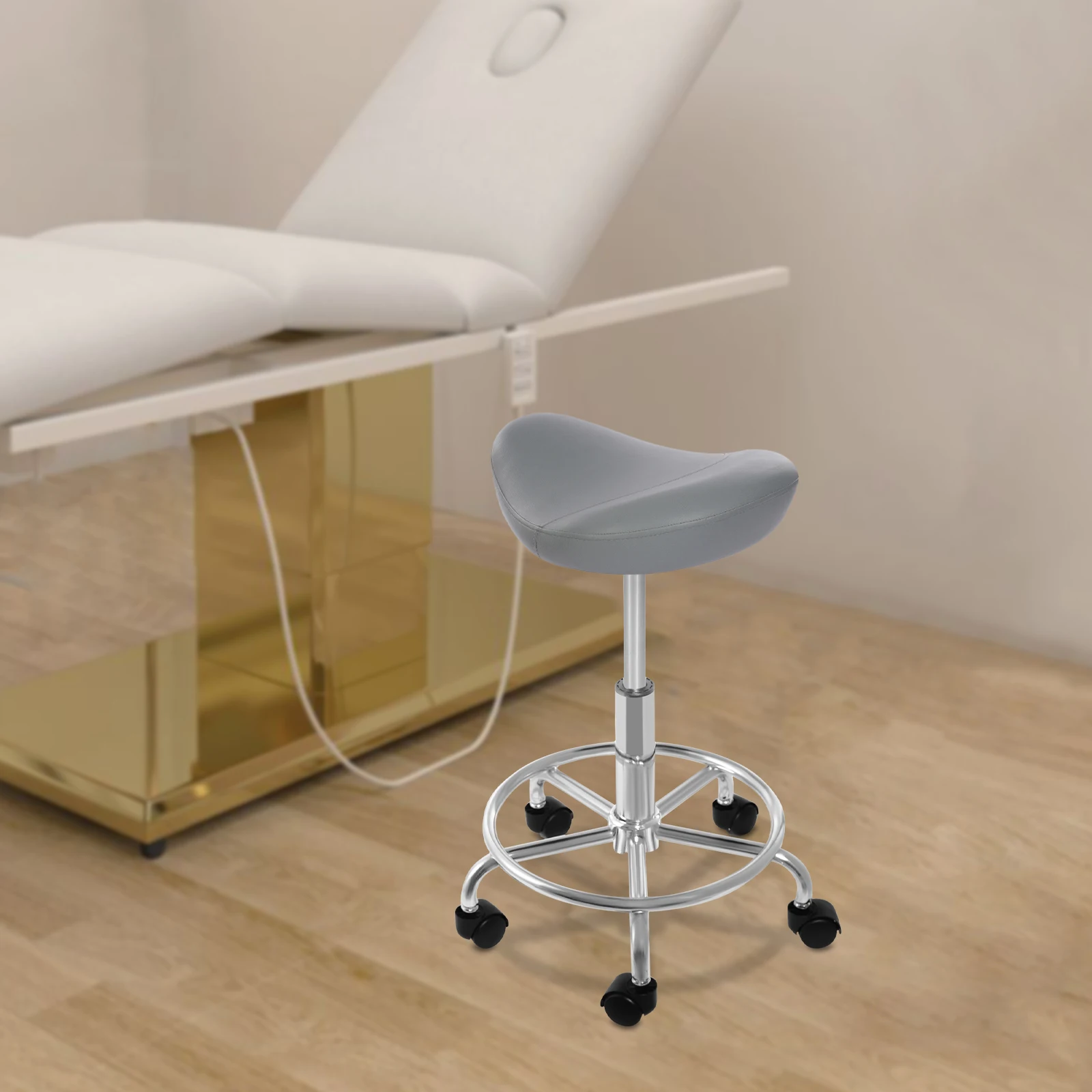 Sattelhocker für den Schönheitssalon mit Rad-Friseurstuhl 360° ° Rotierender, verstellbarer Lifthocker für Salon Spa Tattoo Clinic