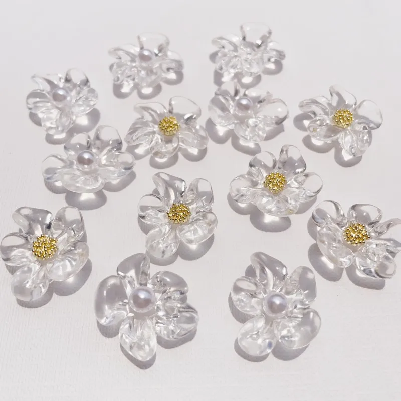 20pcs Acrylic Transparent Flower Petal Flat Back Resin Cabochons Diy Phone Case Hair Clip Jewelry Decoration Crafts Accessories